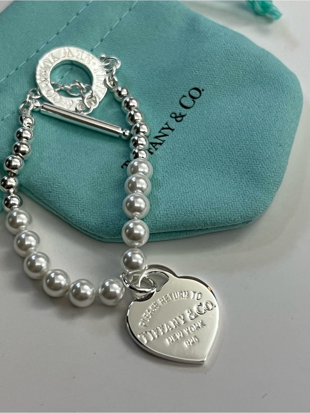 Tiffany & Co. Pearl and Silver Heart Charm Heels — White/Silver